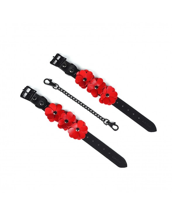 Наручники Liebe Seele Flower Rhythm - Black and Red Leather Flowers Hand Cuffs - 1