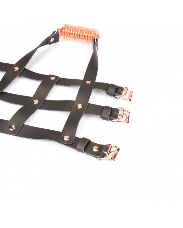 Шкіряна портупея для гомілкостопу зі шпорами Liebe Seele Leather High Heel Ankle Harness Rose Gold - 3