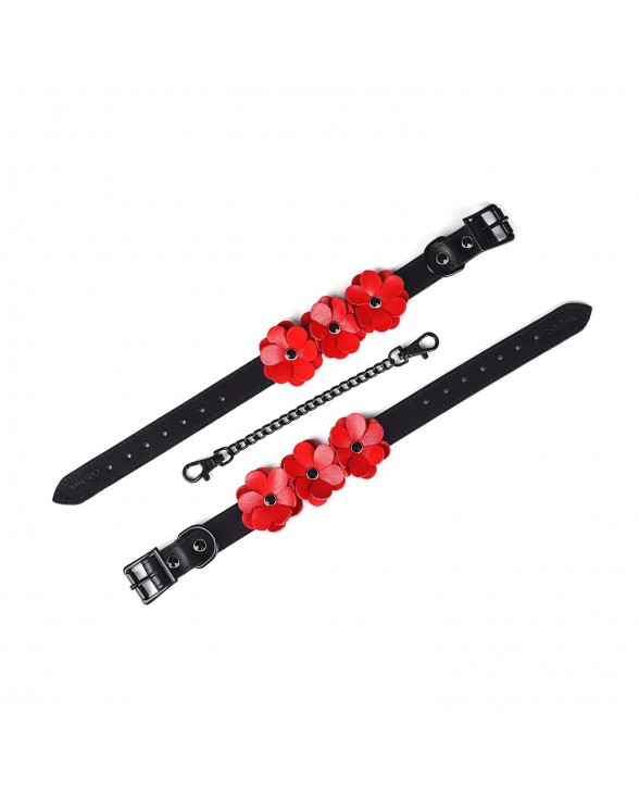 Поножі Liebe Seele Flower Rhythm - Black and Red Leather Flowers Hand Cuffs - 1