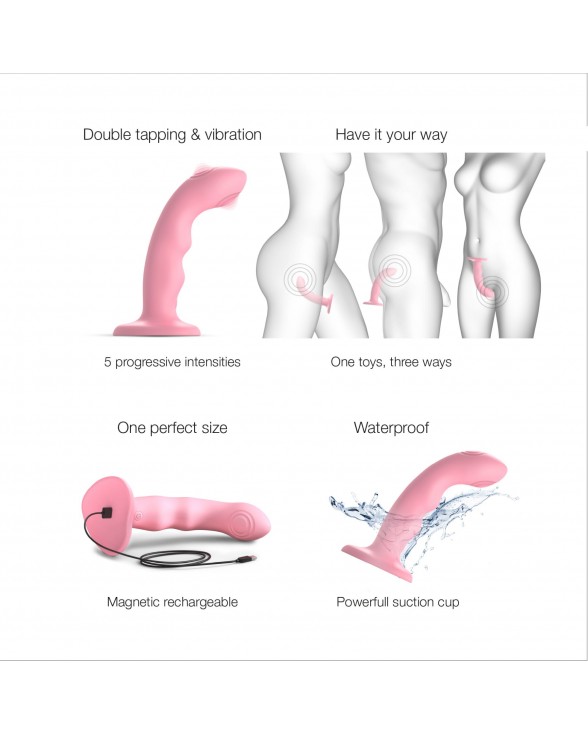 Насадка для страпону з подвійною точковою пульсацією Strap-On-Me TAPPING DILDO WAVE - CORAL PINK - 2