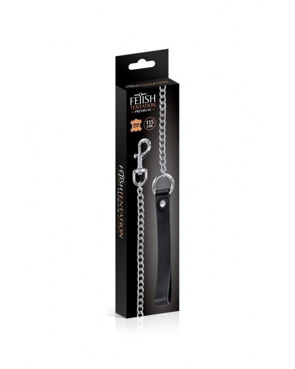 Поводок Fetish Tentation Premium Metal leash with cowhide leather wrist 115 см - 1