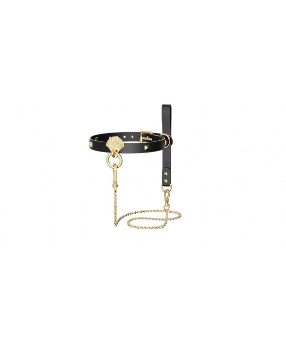 Роскошный ошейник с поводком Zalo Collar & Leash Set Black