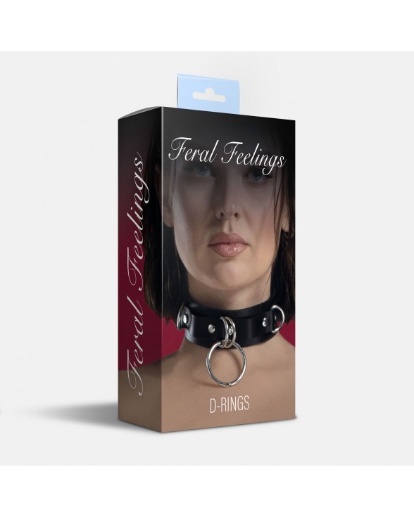 Нашийник для фіксації з натуральної шкіри Feral Feelings - D-Rings Black - 1