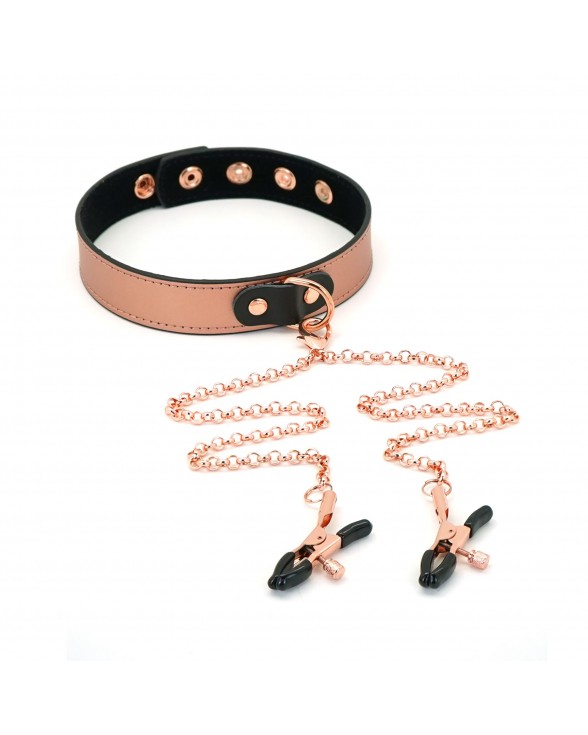 Нашийник із затискачами для сосків Liebe Seele Rose Gold Memory Collar with Nipple Clamps - 7