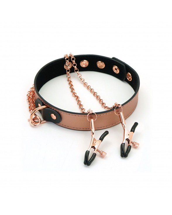 Нашийник із затискачами для сосків Liebe Seele Rose Gold Memory Collar with Nipple Clamps
