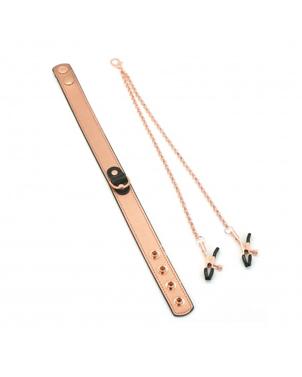 Нашийник із затискачами для сосків Liebe Seele Rose Gold Memory Collar with Nipple Clamps - 1