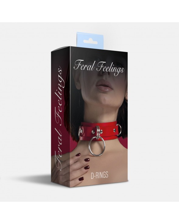 Нашийник для фіксації з натуральної шкіри Feral Feelings - D-Rings Red - 1
