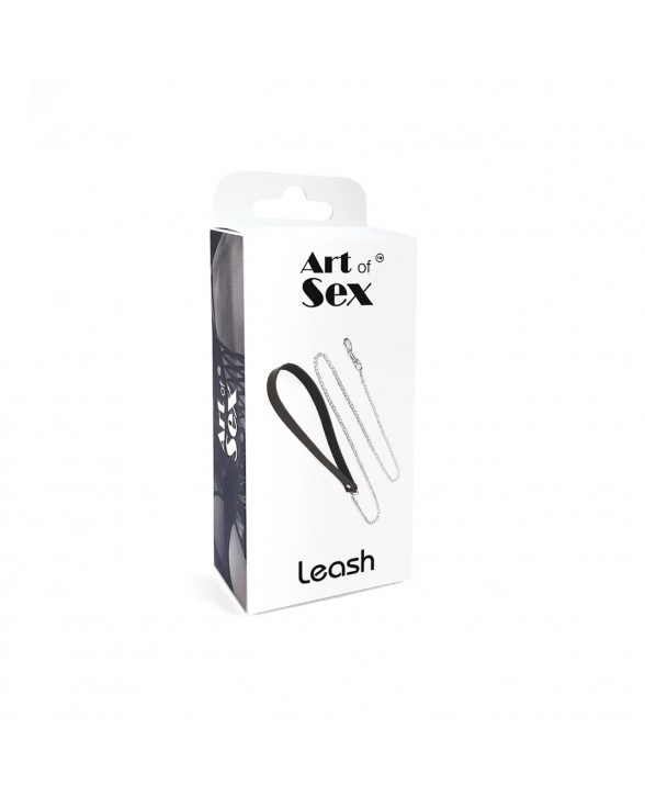 Повідець на ланцюжку із натуральної шкіри Art of Sex - Leash, колір Чорний - 4