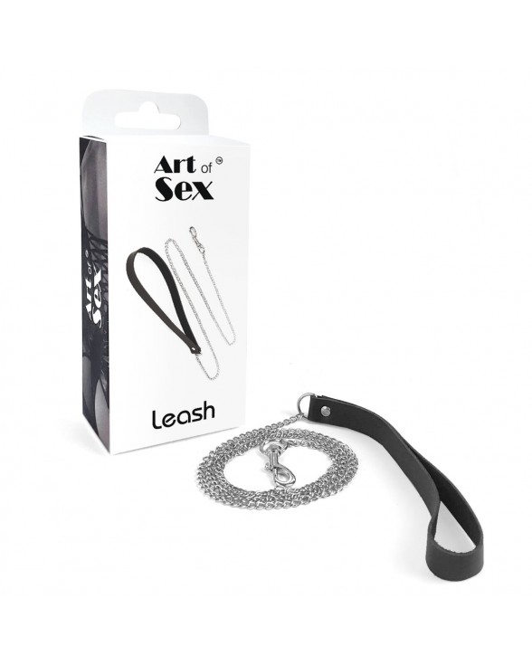 Повідець на ланцюжку із натуральної шкіри Art of Sex - Leash, колір Чорний - 3