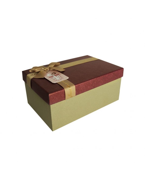 Подарункова коробка з бантом бордово-золота, M — 25x18,5x11,5 см - 1