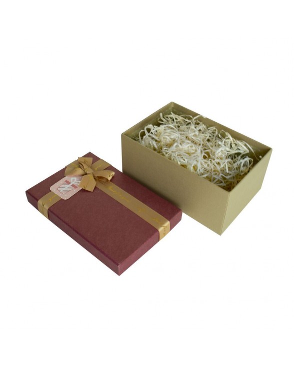 Подарункова коробка з бантом бордово-золота, L — 29,5x22,5x13 см