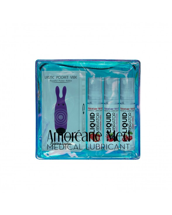 Набор из 3-х вкусов стимулирующего лубриканта Amoreane Med (3x10мл) и виброшарики Adrien Lastic Purple - 1