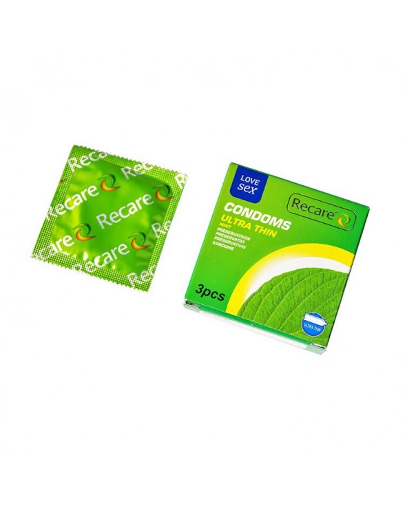 Ультратонкі презервативи Recare Ultra Thin Mint, 3 шт, м'ята - 1