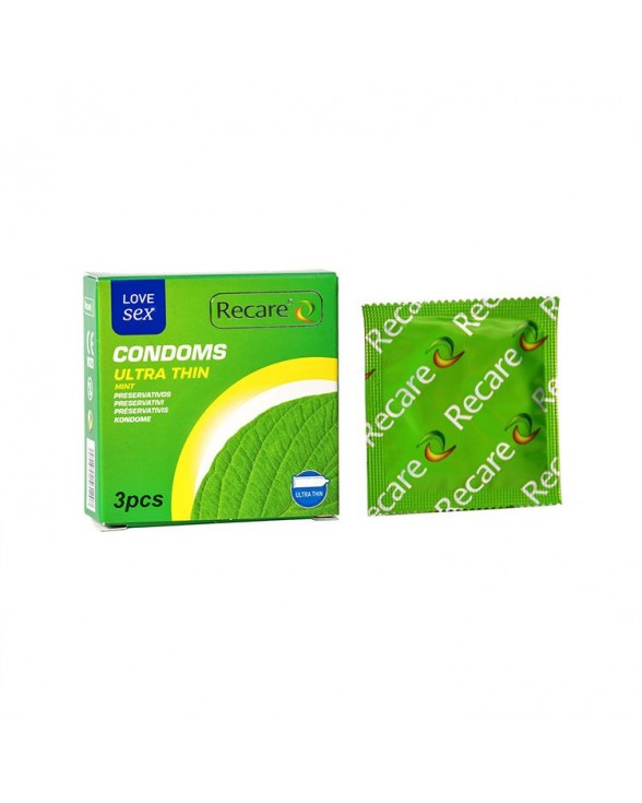 Ультратонкі презервативи Recare Ultra Thin Mint, 3 шт, м'ята