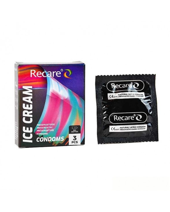 Презервативи з пухирцями Holographic Recare Ice Cream Big Dotted, 3 шт., морозиво