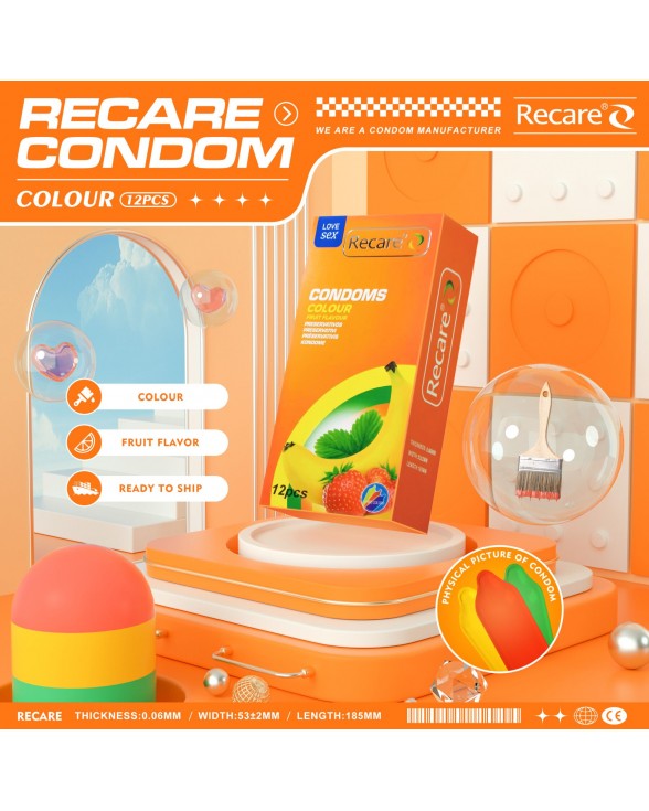 Презервативы Recare Color Fruit Flavour Condoms 12 шт (мята, банан, клубника) - 4