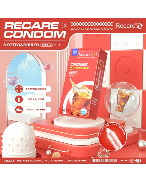 Презервативи з пухирцями та ребрами Recare Cola Dotted&Ribbed, 12 шт., Кола - 4