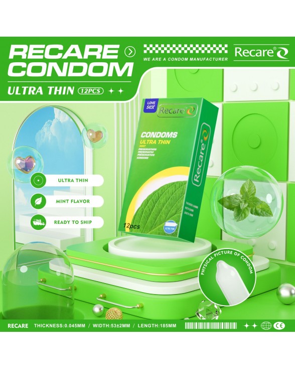 Ультратонкі презервативи Recare Ultra Thin Mint, 12 шт, м'ята - 4