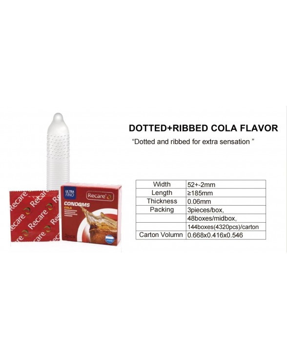 Презервативи з пухирцями та ребрами Recare Cola Dotted&Ribbed, 3 шт., Кола - 5