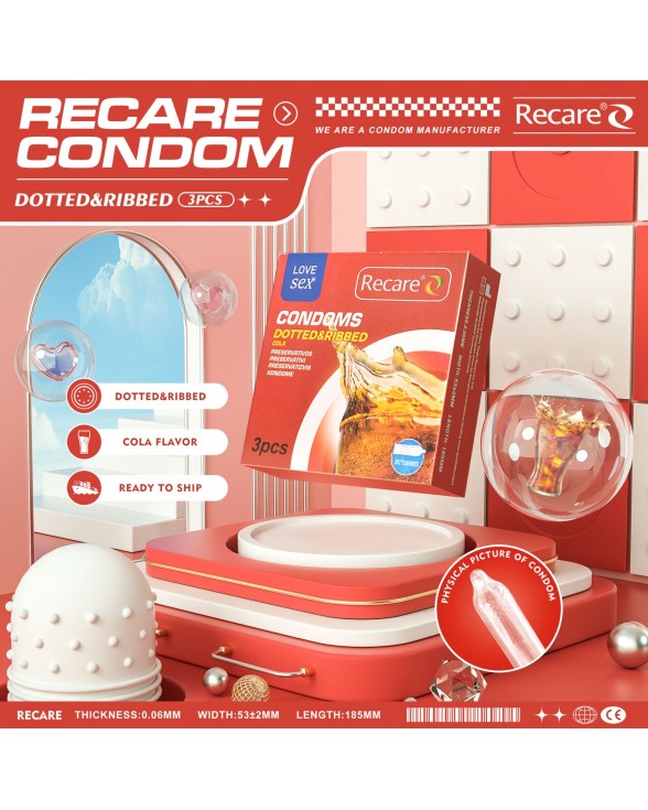 Презервативи з пухирцями та ребрами Recare Cola Dotted&Ribbed, 3 шт., Кола - 6
