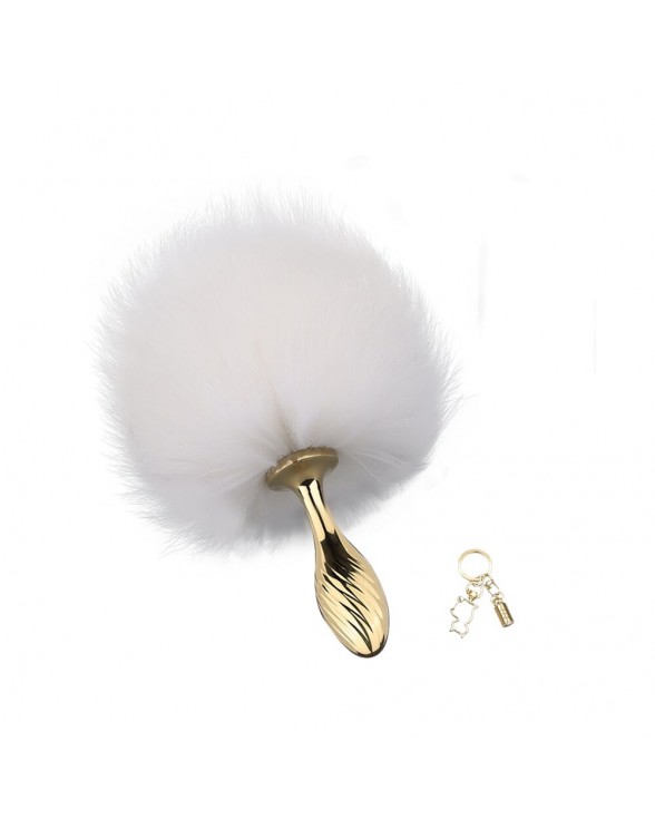 Металлическая анальная пробка Кроличий хвост LOCKINK SEVANDA White Bunny-Tail