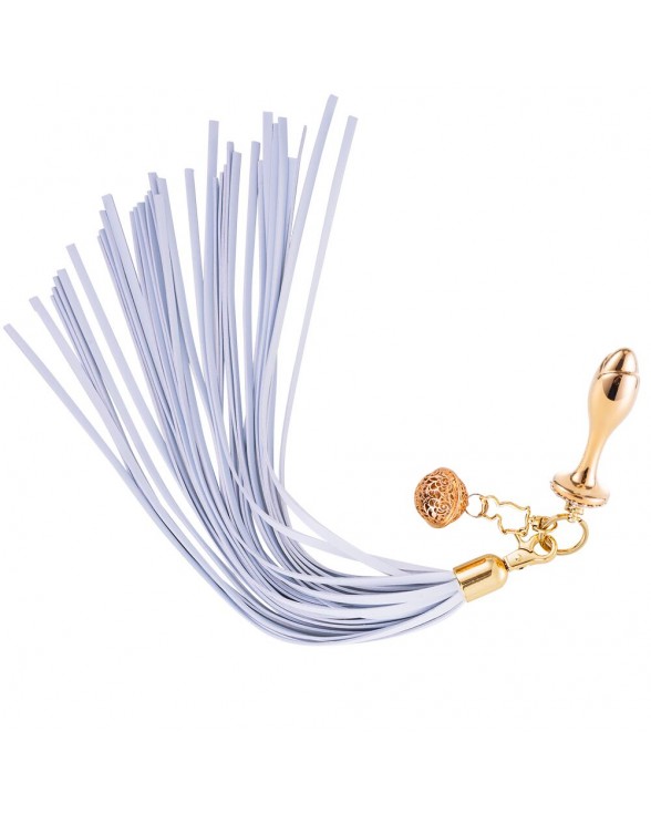 Металева анальна пробка Хвіст поні LOCKINK SEVANDA White Pony-Tail Anal Rose-shape Plug