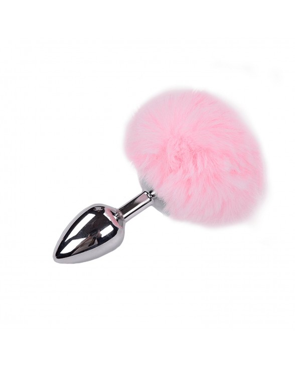 Металева анальна пробка Кролячий хвостик Alive Fluffy Plug M Pink