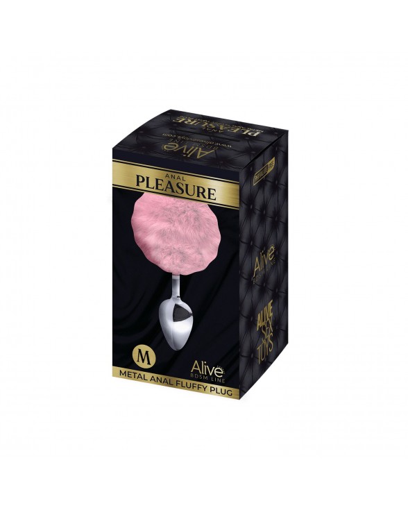 Металева анальна пробка Кролячий хвостик Alive Fluffy Plug M Pink - 1