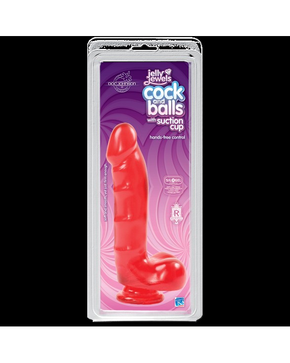 Фаллоимитатор Doc Johnson Jelly Jewels Cock&Balls Red - 1