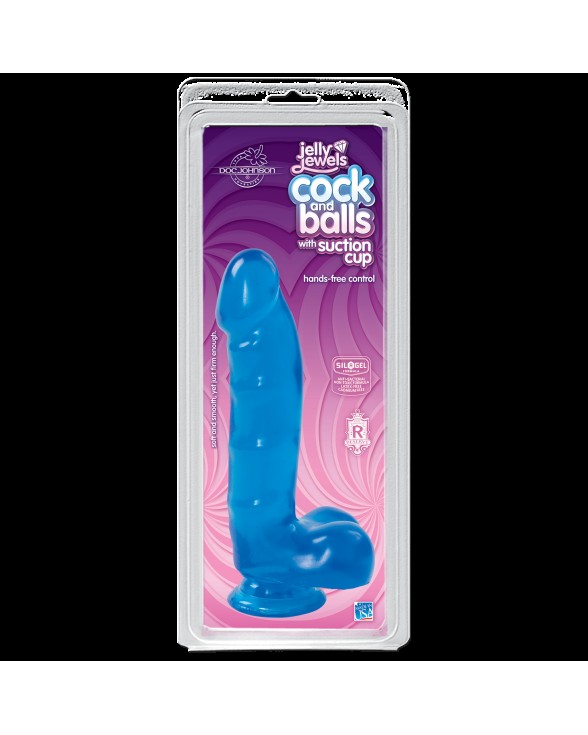 Фалоімітатор Doc Johnson Jelly Jewels Cock & Balls Blue - 1