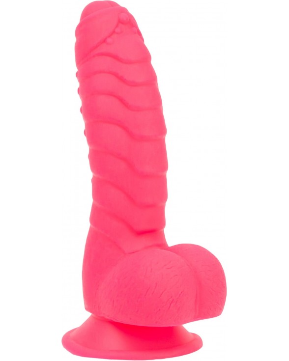 Ребристий фалоімітатор на присосці ADDICTION — Tom 7″ Dildo With Balls — Pink - 2