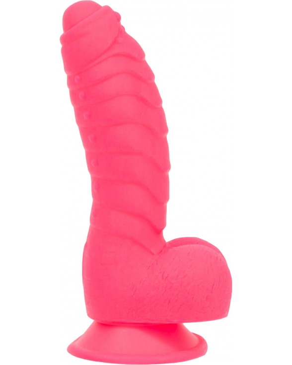 Ребристий фалоімітатор на присосці ADDICTION — Tom 7″ Dildo With Balls — Pink