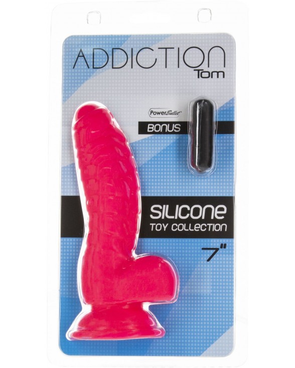 Ребристий фалоімітатор на присосці ADDICTION — Tom 7″ Dildo With Balls — Pink - 5