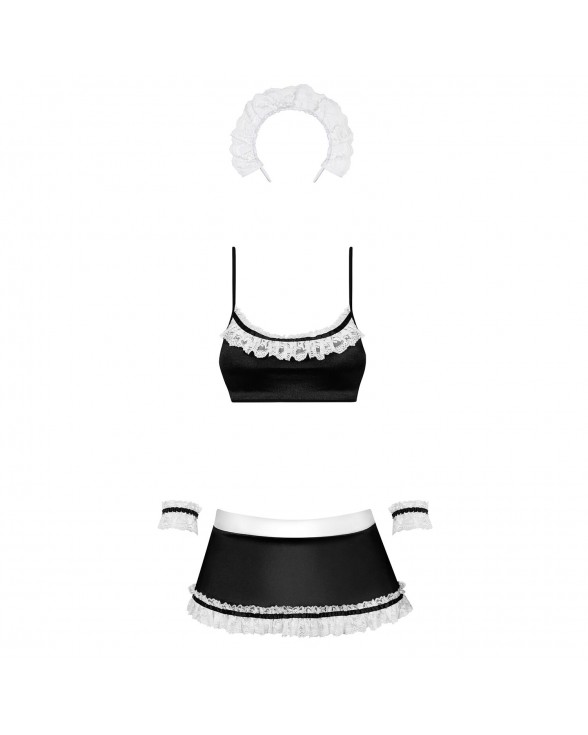 Атласный эротический костюм горничной Obsessive Maid set S/M, black - 2