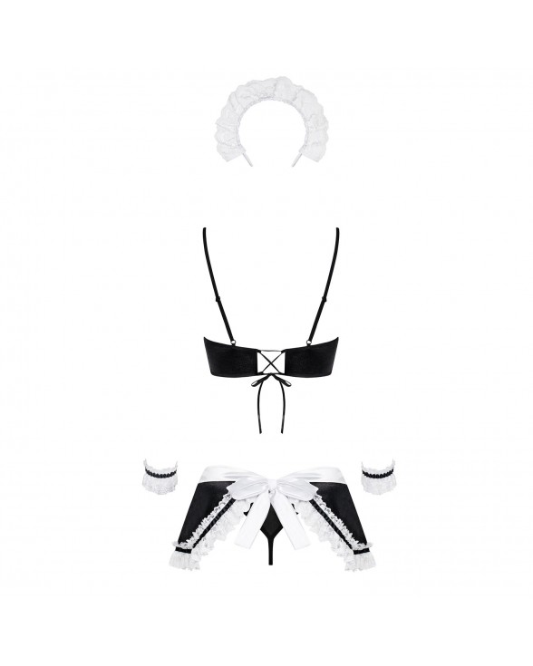Атласный эротический костюм горничной Obsessive Maid set S/M, black - 3