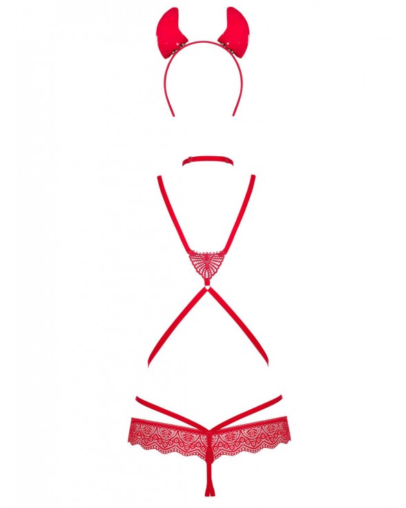 Еротичний костюм чортика зі стреп Obsessive Evilia teddy red S/M, боді - 3