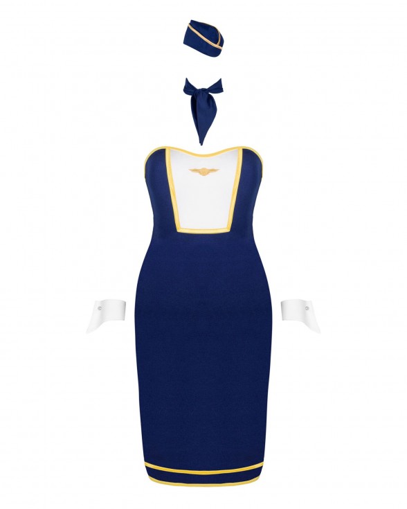 Еротичний костюм стюардеси Obsessive Stewardess uniform XS/S, blue, сукня, пілотка, шарф, манжети - 2