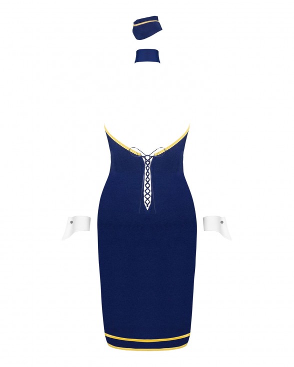 Еротичний костюм стюардеси Obsessive Stewardess uniform XS/S, blue, сукня, пілотка, шарф, манжети - 3