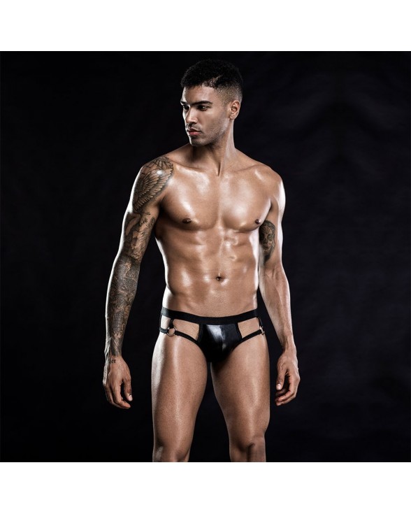 Лакові чоловічі труси з відкритою попкою JSY, One Size Black