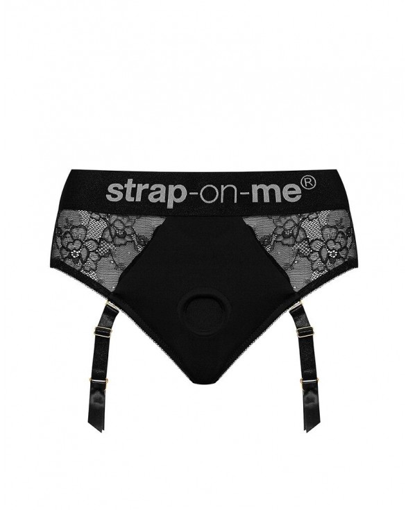 Кружевные трусики для страпона с подвязками для чулок Strap-On-Me DIVA HARNESS - L - 2
