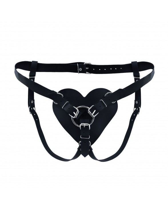 Трусики Серце для страпону з натуральної шкіри Feral Feelings - Hearts Strap-on Belt Black