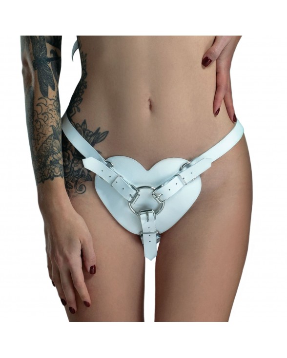Трусики Сердце для страпона из натуральной кожи Feral Feelings - Hearts Strap-on Belt White - 1