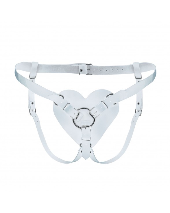 Трусики Сердце для страпона из натуральной кожи Feral Feelings - Hearts Strap-on Belt White
