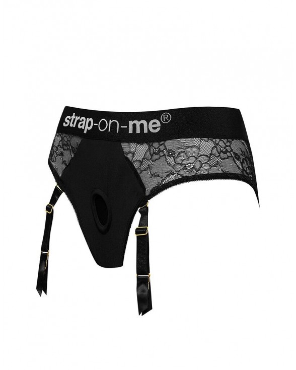 Кружевные трусы для страпона с подвязками для чулок Strap-On-Me DIVA HARNESS - M - 1
