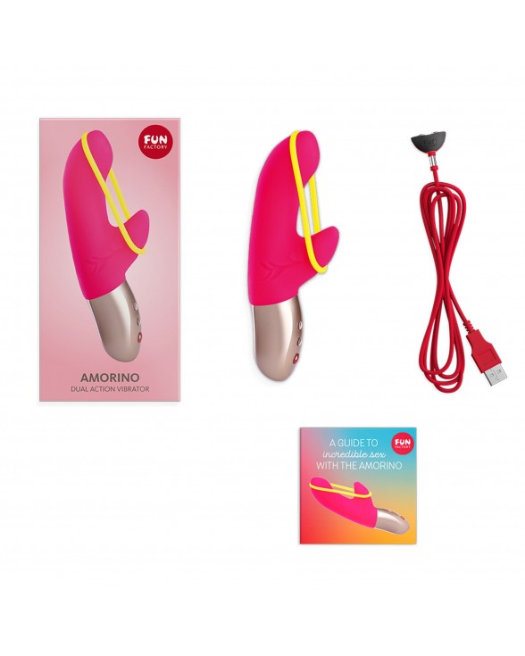 Минивибратор-кролик со стимулирующей лентой Fun Factory AMORINO pink/neon yellow - 3