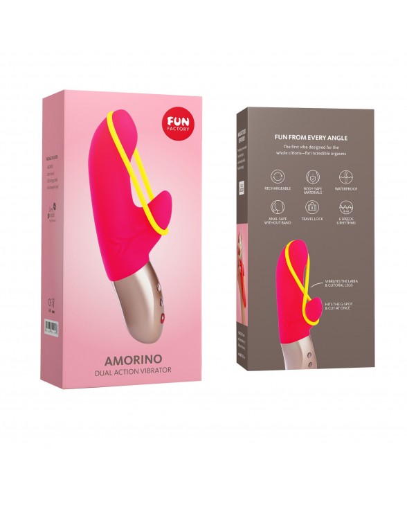 Минивибратор-кролик со стимулирующей лентой Fun Factory AMORINO pink/neon yellow - 4