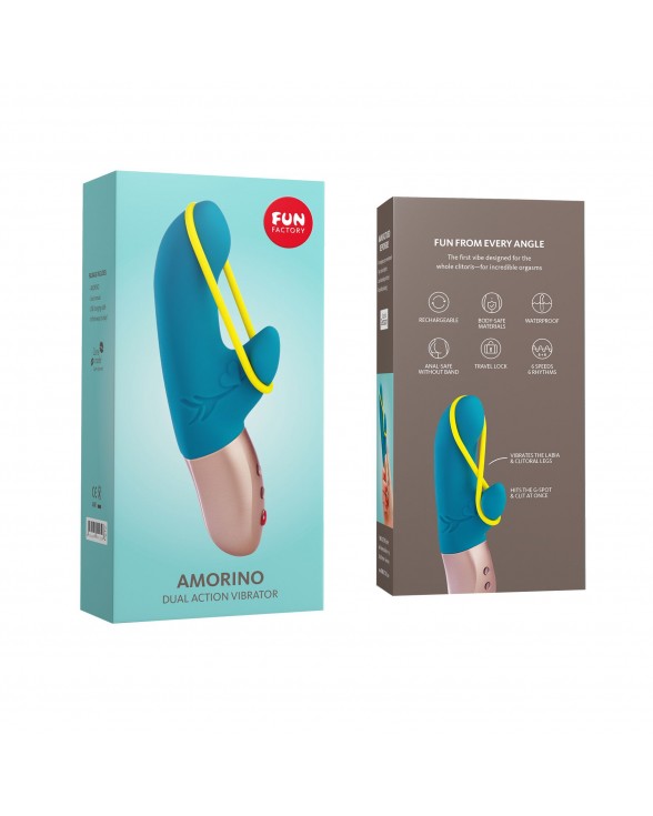 Минивибратор-кролик со стимулирующей лентой Fun Factory AMORINO petrol/neon yellow - 5