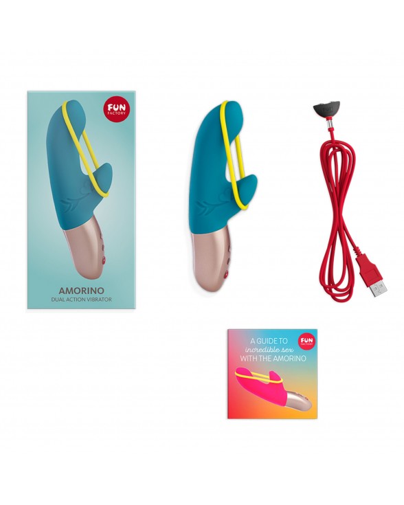 Минивибратор-кролик со стимулирующей лентой Fun Factory AMORINO petrol/neon yellow - 4