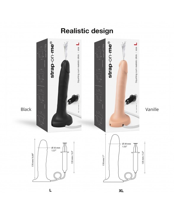 Фаллоимитатор, заканчивающий Strap-On-Me Squirting Cum Dildo Realistic Black, диам. 3,9 см - 3