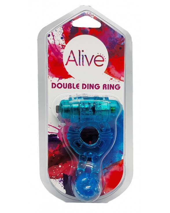 Эрекционное виброкольцо Alive Double Ding Ring Blue - 1